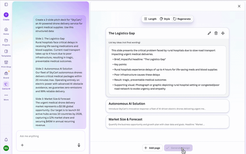 canva ai creating presentation