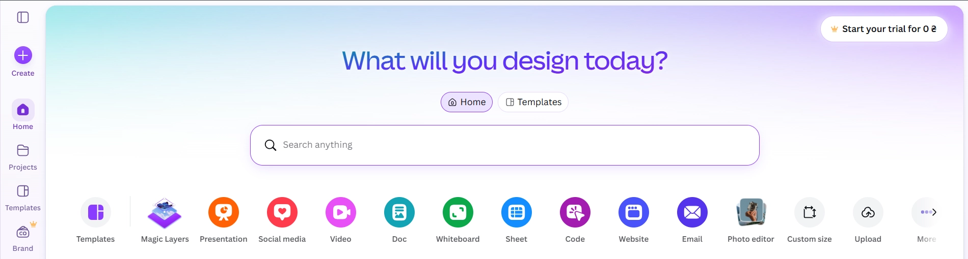 canva main page