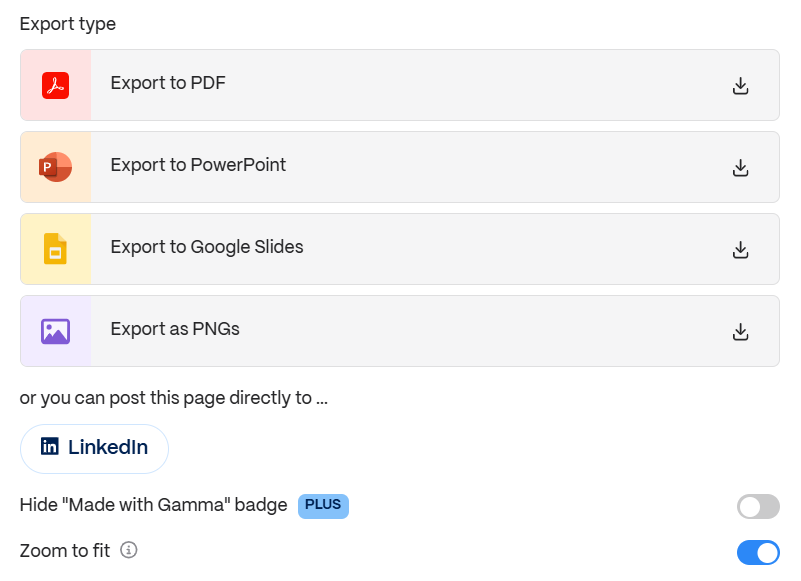gamma export options