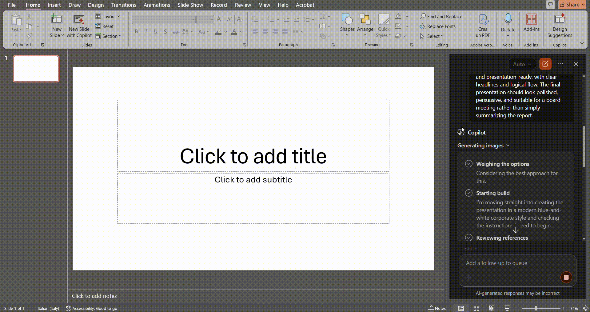 powerpoint copilot creating presentation