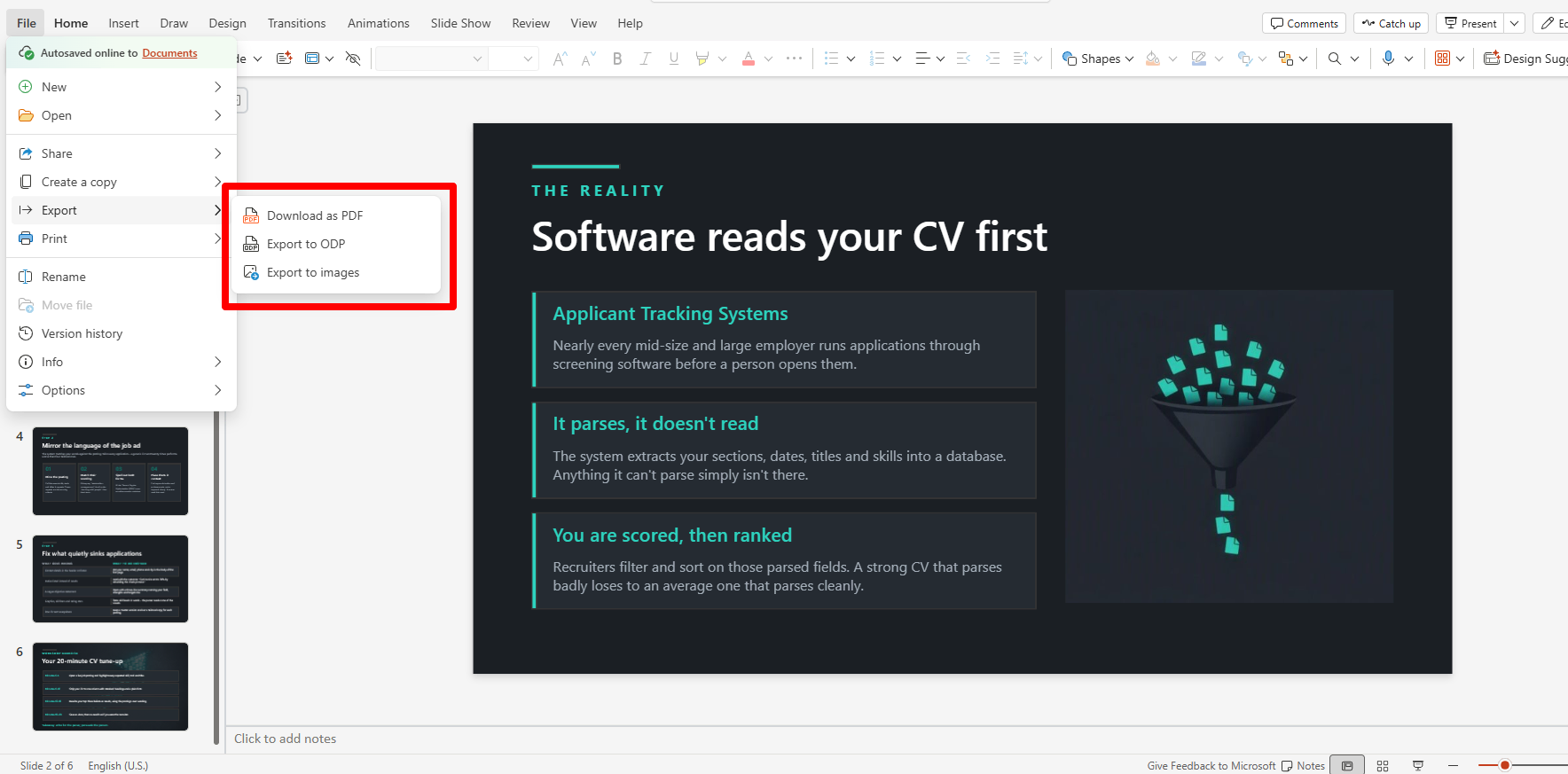 powerpoint export options