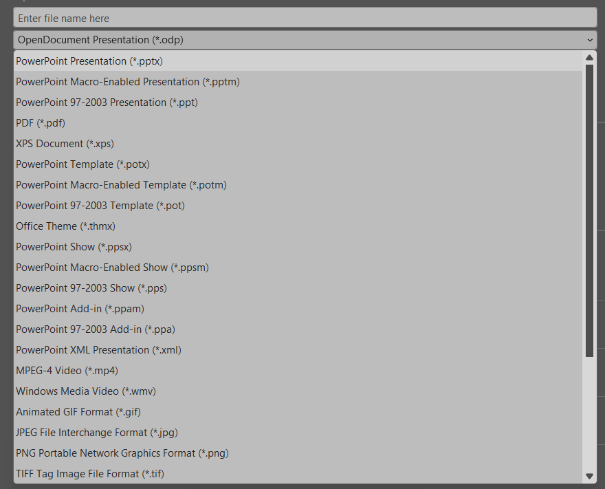 powerpoint export options