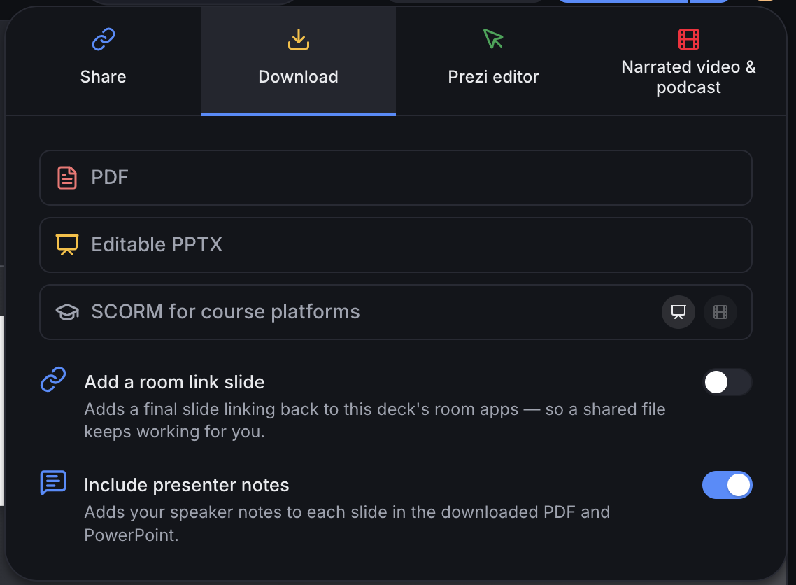 prezi export options