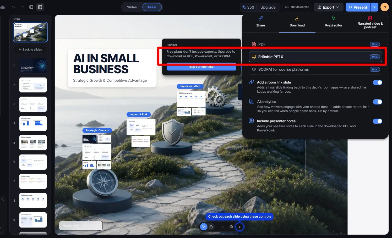 prezi export options