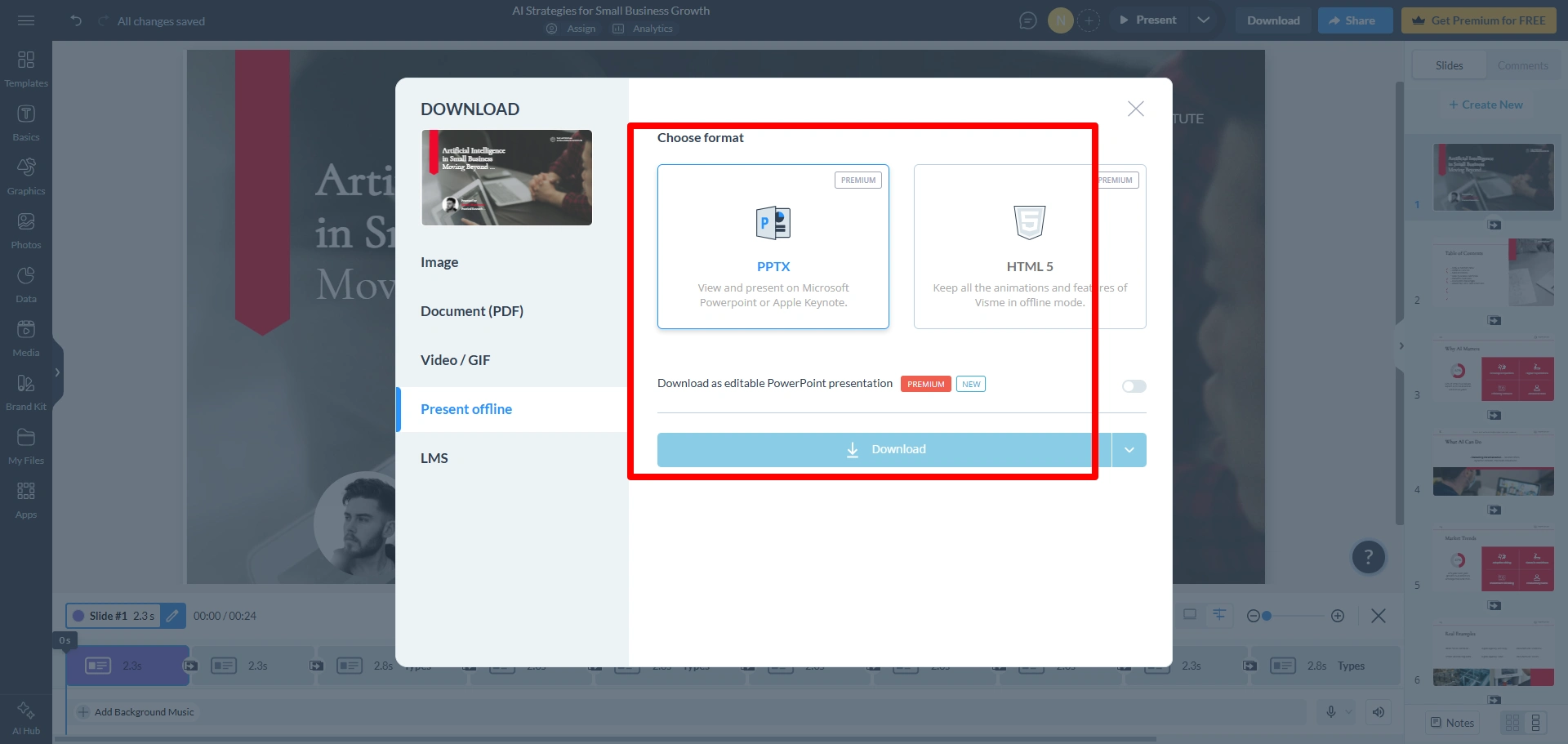 visme export options