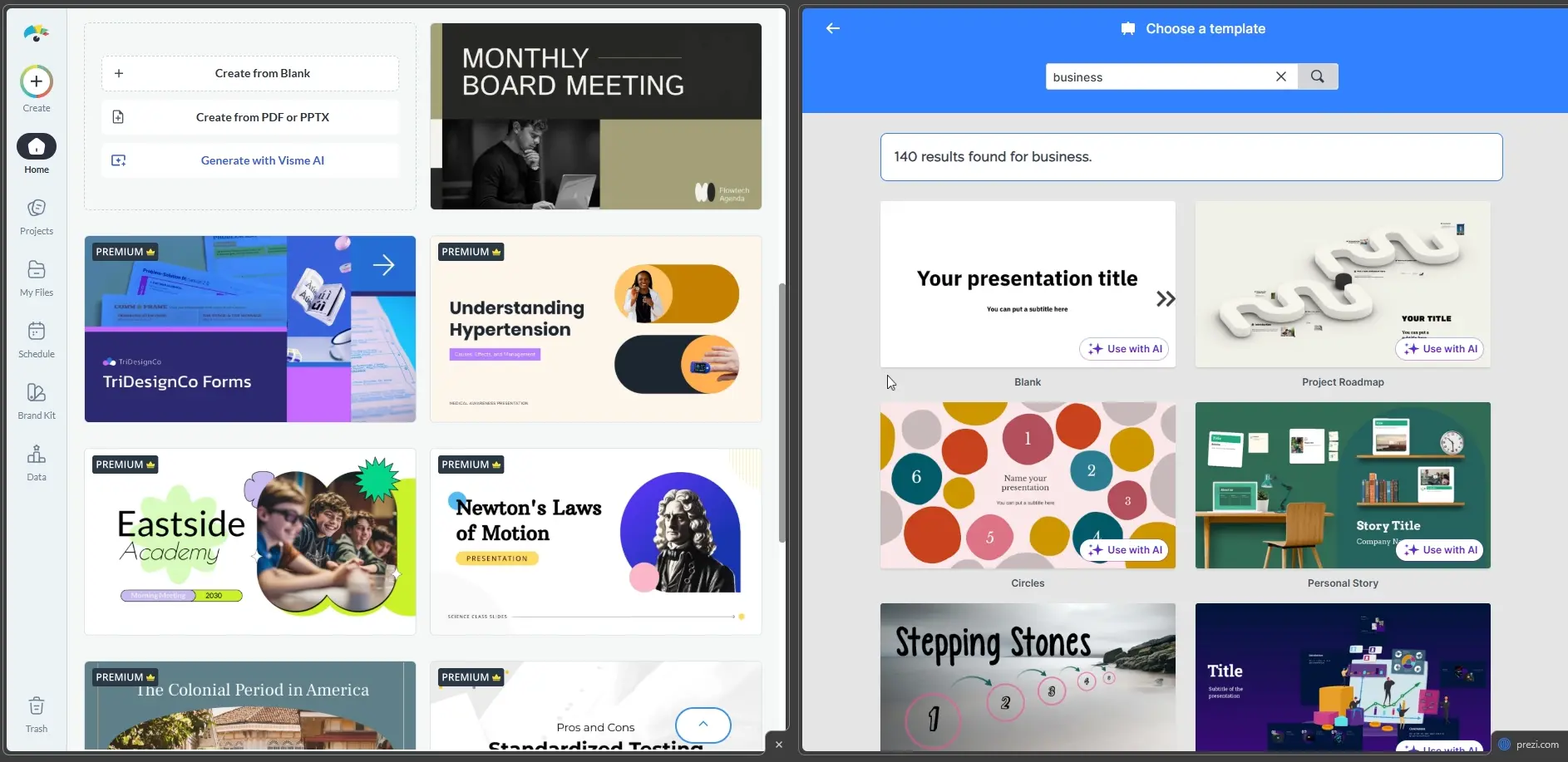 visme vs prezi templates
