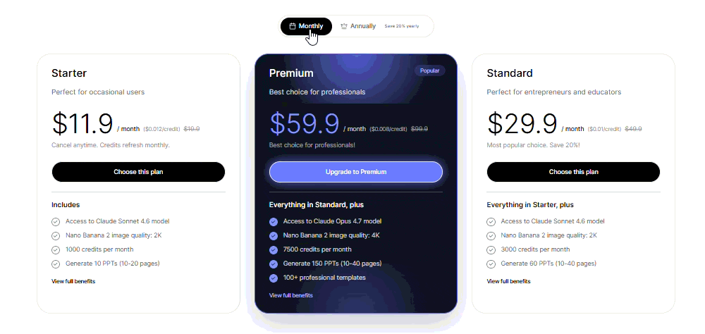 Gamma AI vs Beautiful.ai vs Tome vs Plus AI pricing