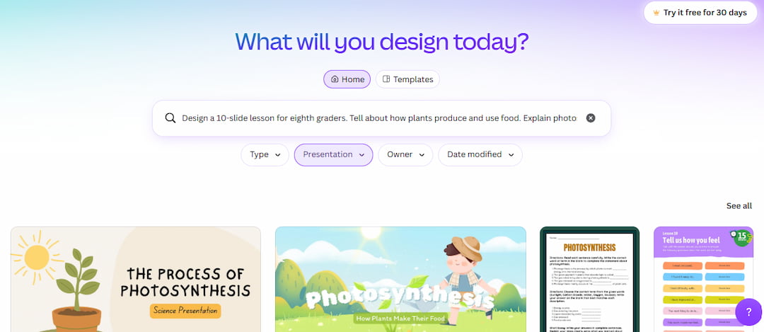 Canva AI presentation maker for teachers prompt