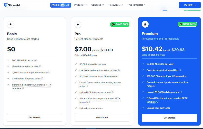 Slides AI presentation maker for teachers prices