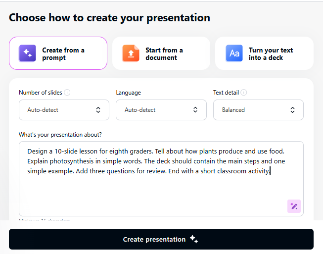 decksy AI presentation maker for teachers oultine