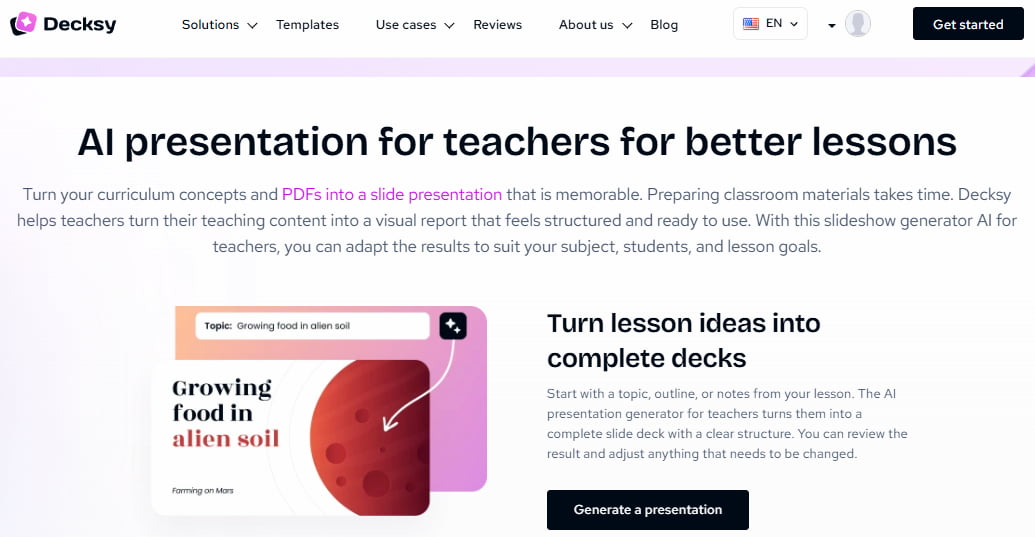 decksy AI presentation maker for teachers
