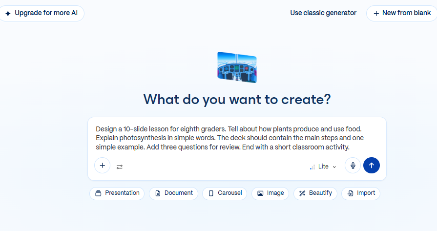 gamma AI presentation maker for teachers prompt