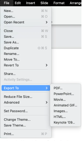keynote export options