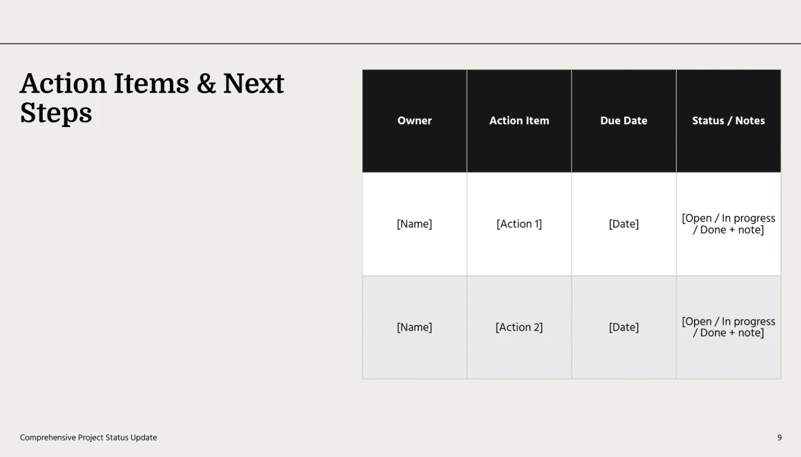 project update slide template