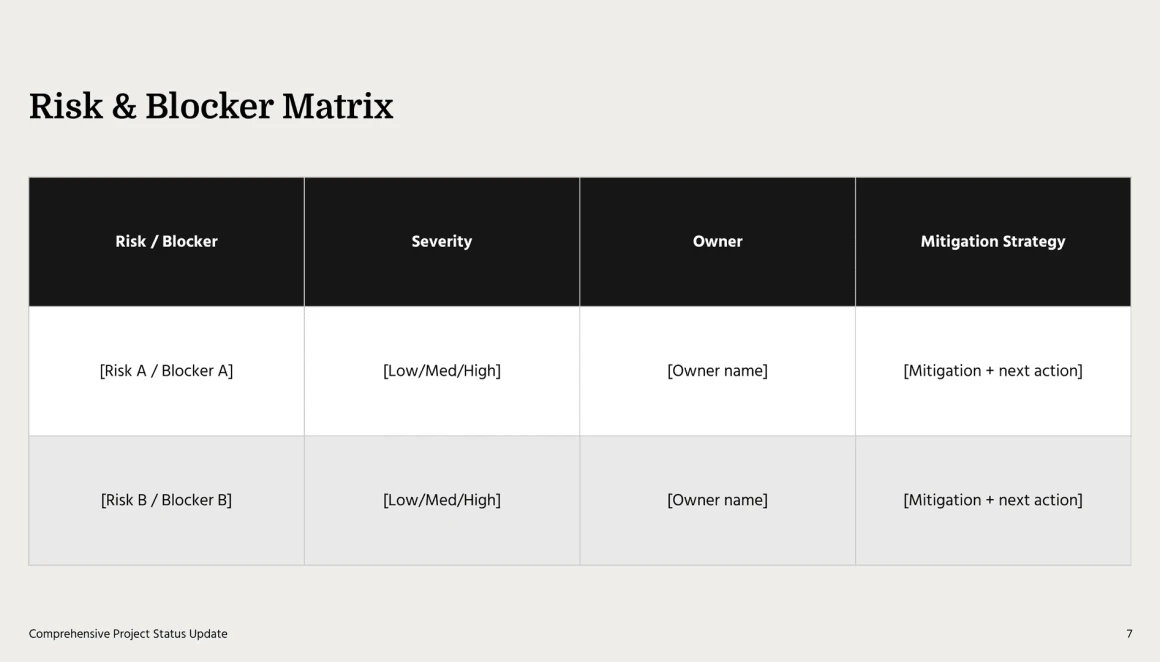 project update slide template